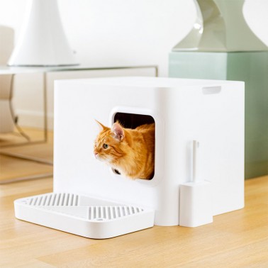 Maison de toilette pour chat déco blanc