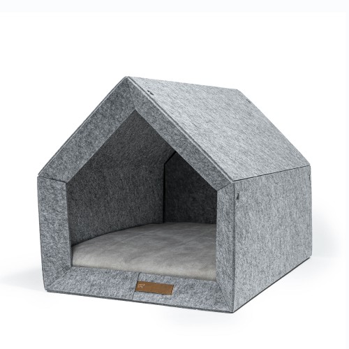 Relaxdays Tente pour chat, tipi d'animaux domestiques, très petits chiens,  feutre, bois, coussin, 57x46x45cm, gris foncé