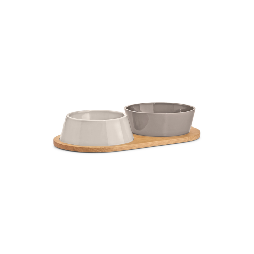 Gamelles design pour chien avec plateau bois