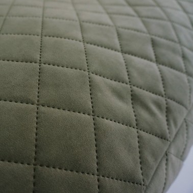 coussin chien velours vert de gris finition carreaux luxe