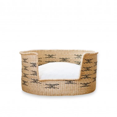 Bora - Panier design pour chien / chat en herbe naturelle, motif géométrique noir