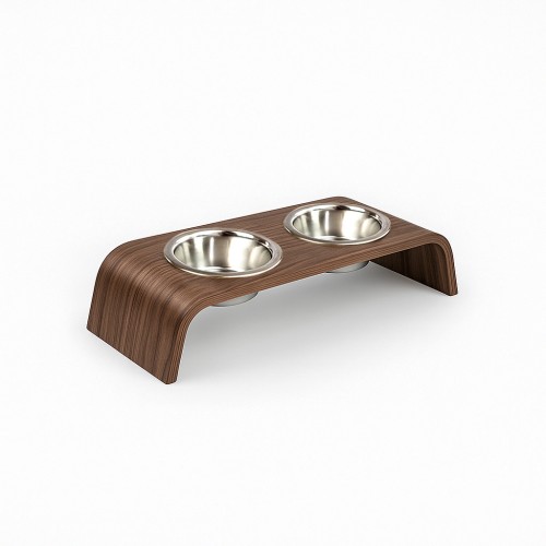 Gamelle surélevée noyer pour chien et chat