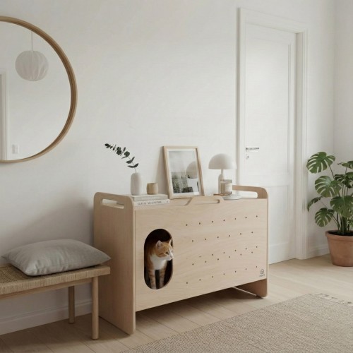 meuble cache litière en bois Bagane