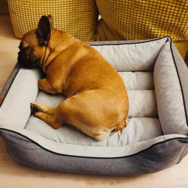 Kuma - Panier grand chien design, ultra confortable et déhoussable, tissu gris clair
